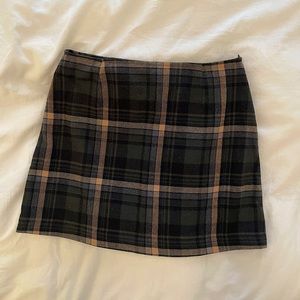 Vintage 90s The Limited plaid wool mini skirt | green gray grey tan brown tartan